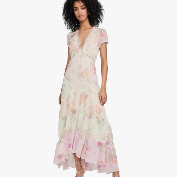 Loveshackfancy silk rayon Floral Pink and Cream Women's Dress size 2 - Picture 1 of 5